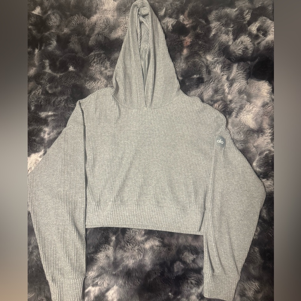 ALO Muse Gray Cropped Hoodie